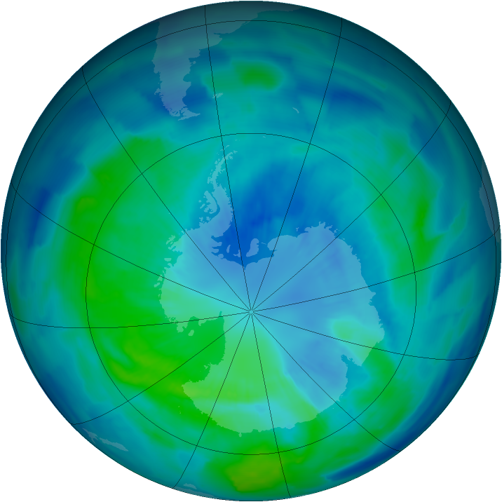 Antarctic ozone map for 02 April 2012